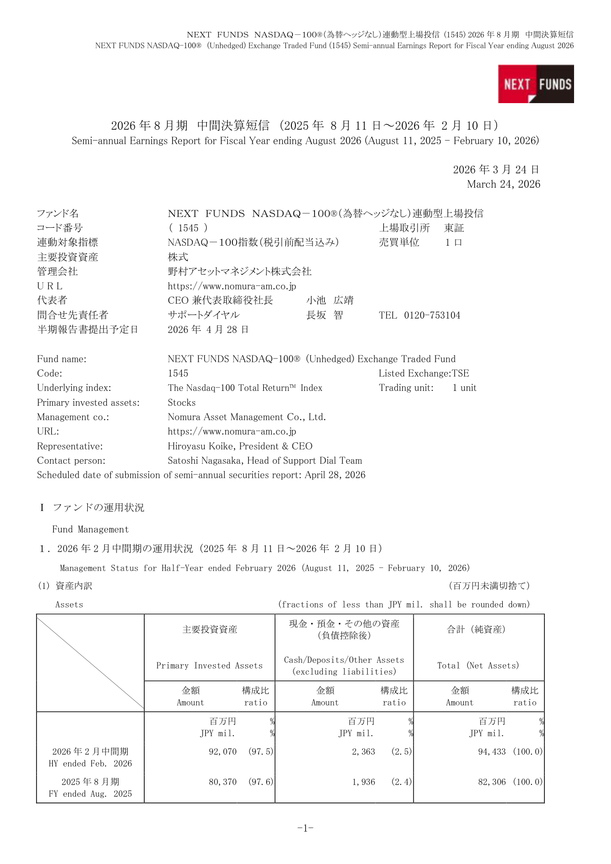 ナスダックヘッジ無 IR