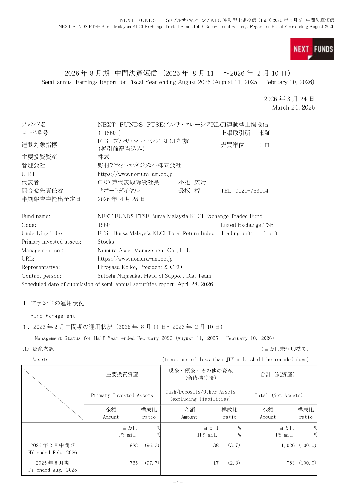 ＮＦマレーシア株 IR