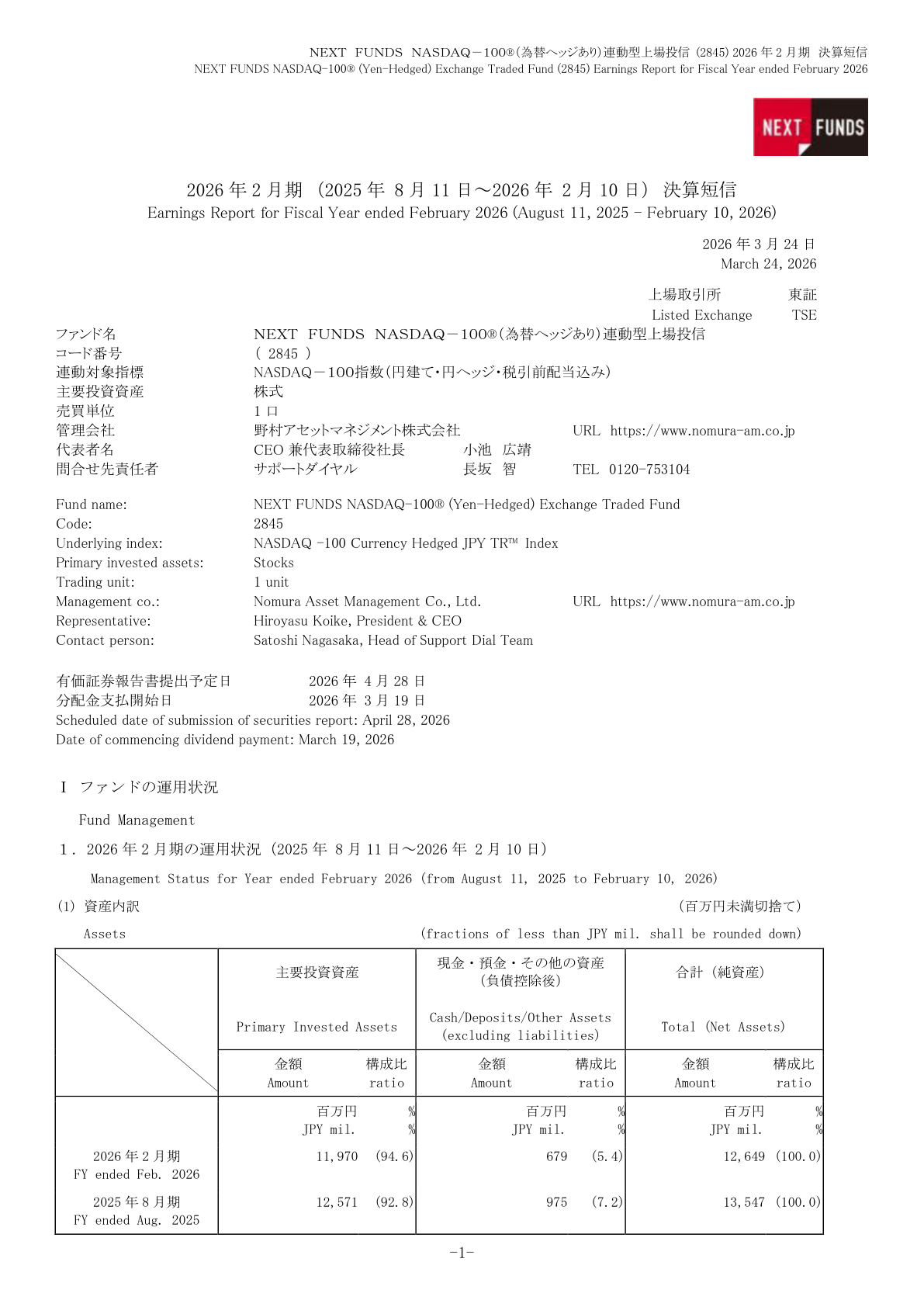 ナスダックヘッジ有 IR