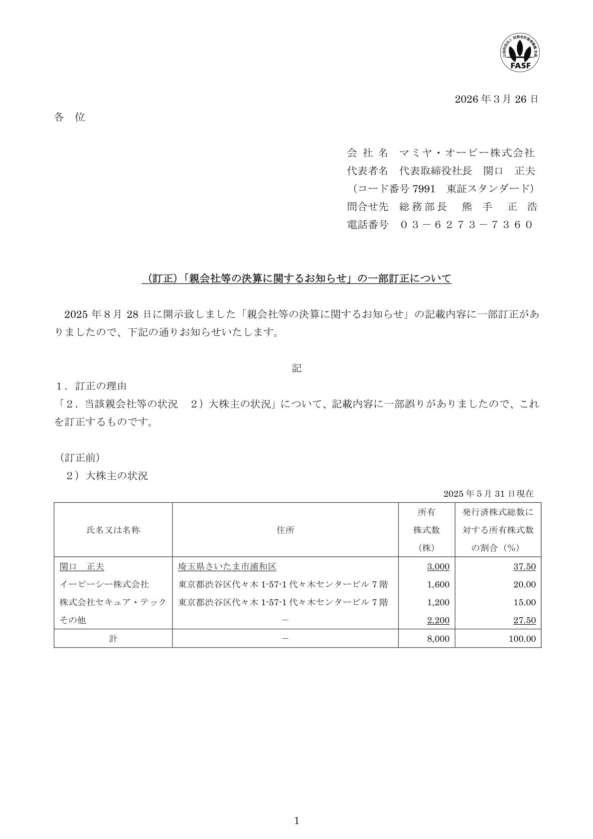 マミヤオーピー IR